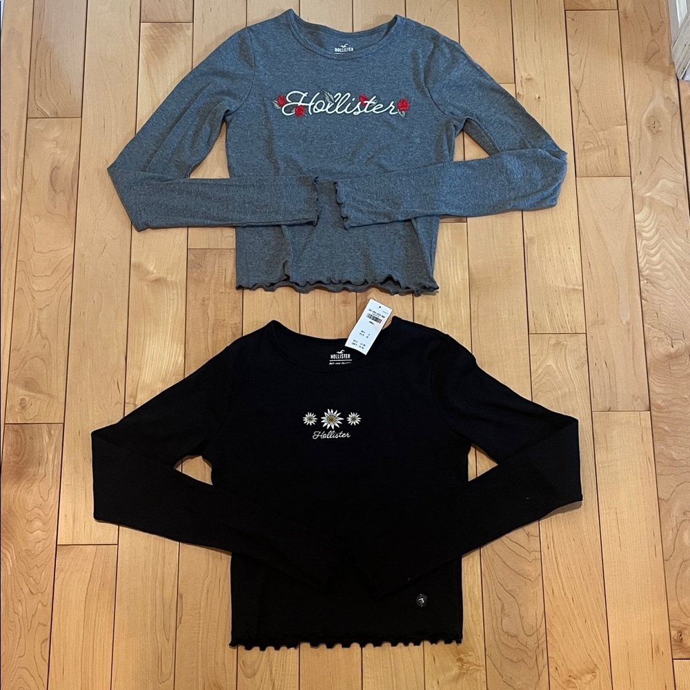 Hollister 2-Pack Kids Gray and Black Long Sleeve Tees